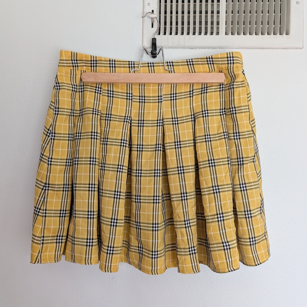 Yellow Plaid Pleated Skirt - Women's Cute Schoolgirl Style